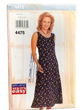 See & Sew Easy Dress Pattern #4475 Size 6 8 10 Uncut 90s